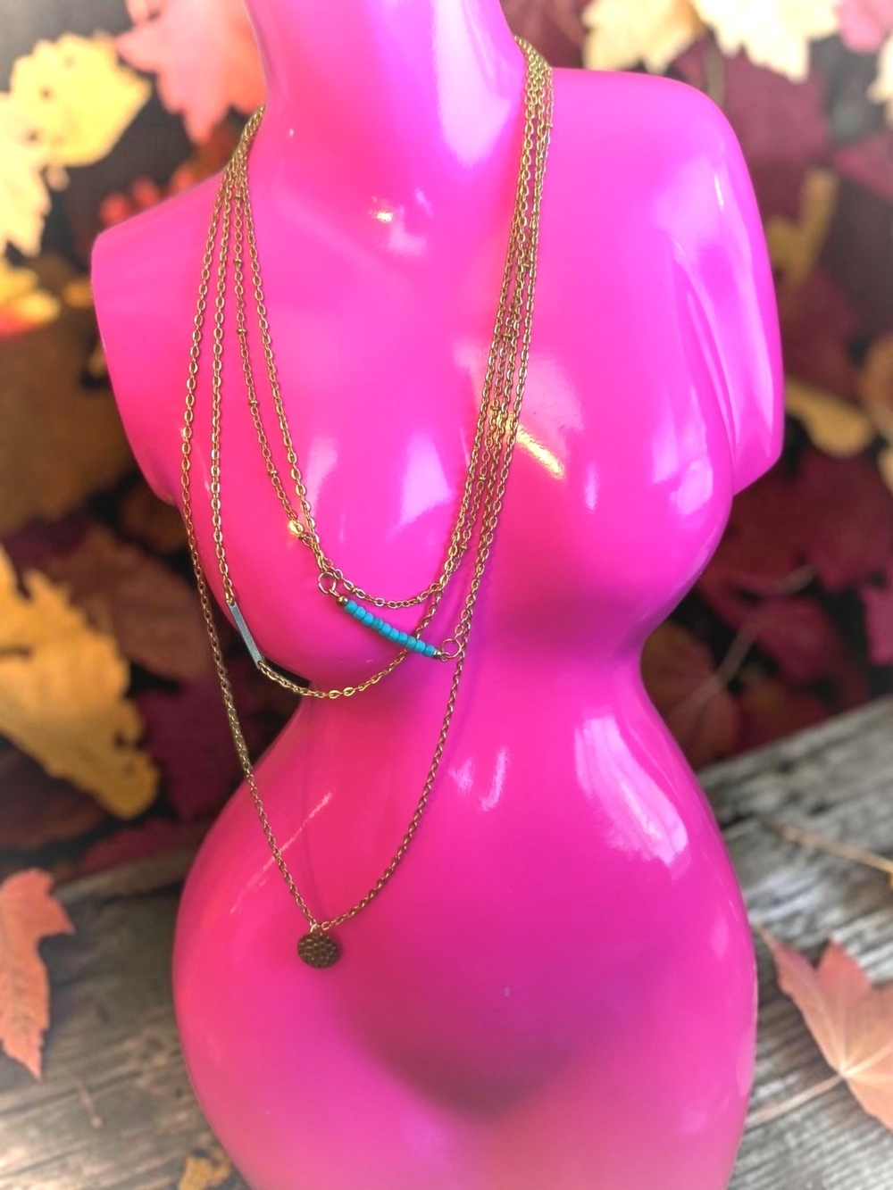 Goldtone Layered Necklace with Turquoise Accent